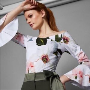 Ted Baker Chatsworth Boat Neck Bell Sleeve Flower Top
